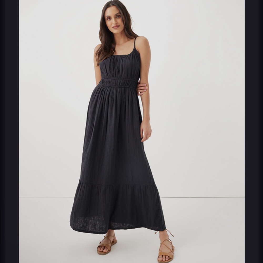 SMALL NWT Pact Coastal Double Gauze Cami Maxi Dress in Black